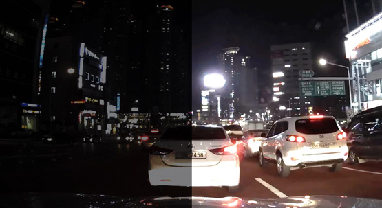 Kamera samochodowa FineVu - widok w nocy.